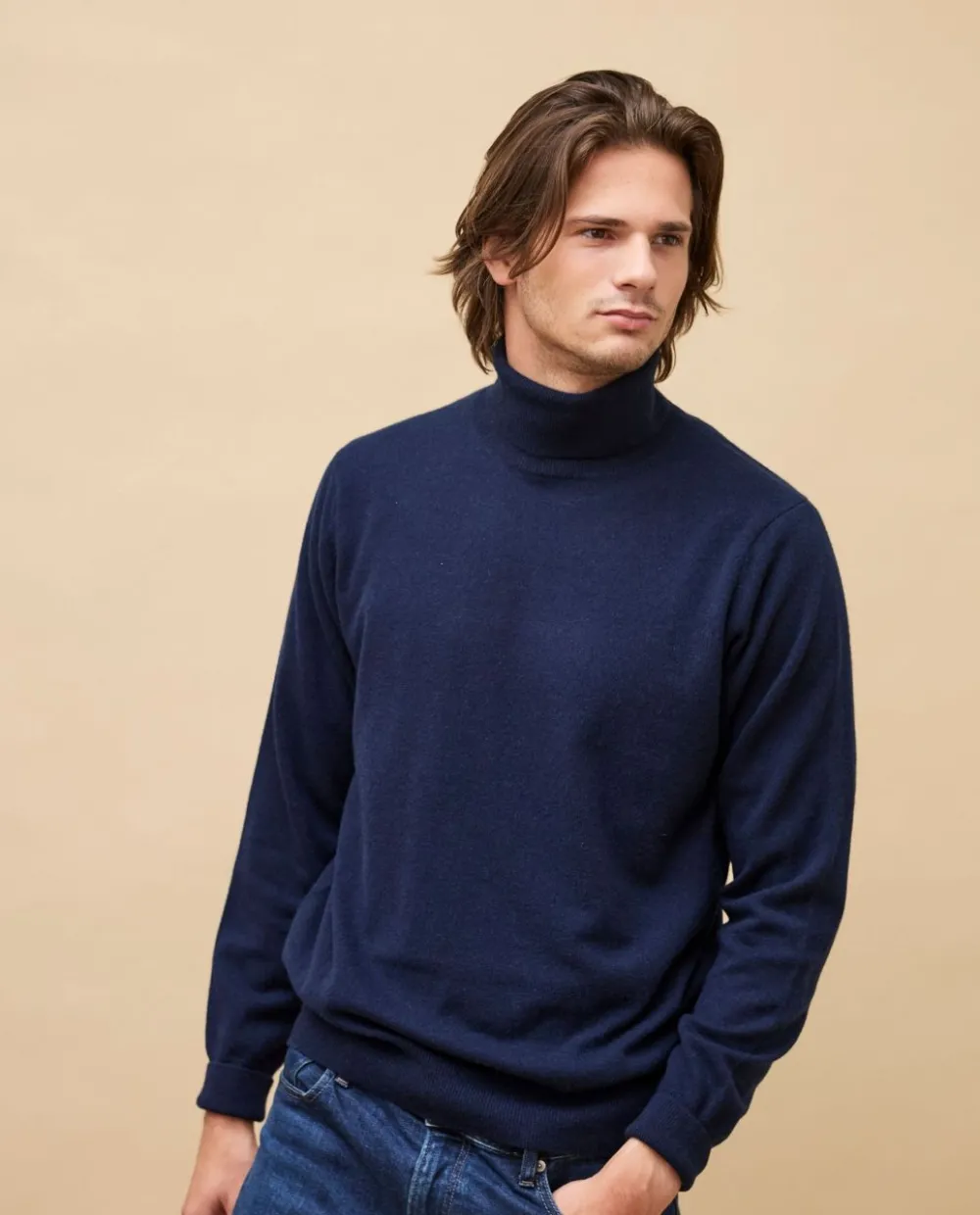 Acanthe Pull col roulé 100% cachemire Marine Sale
