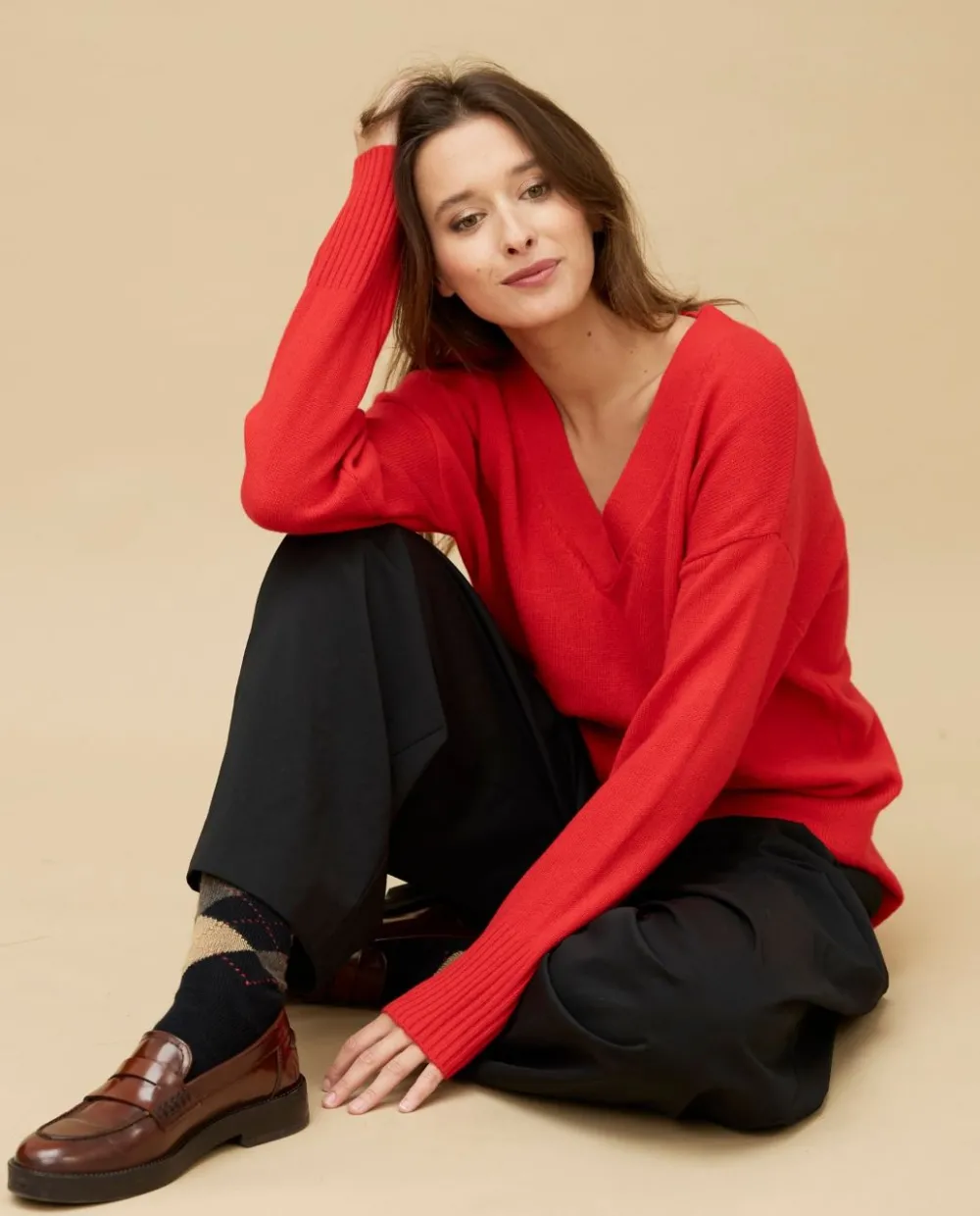 Acanthe Pull loose V croisé 100% cachemire Rouge Store